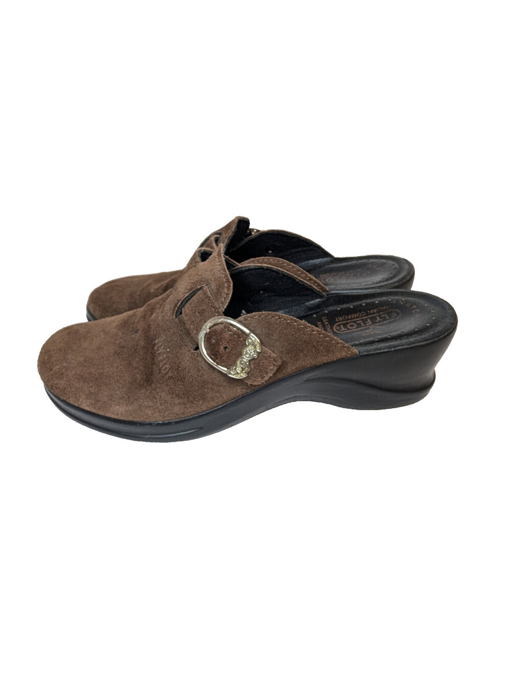 Fly Flot  Atomic anti shock Clogs Women's Size 8.5 Suede Slip On Brown